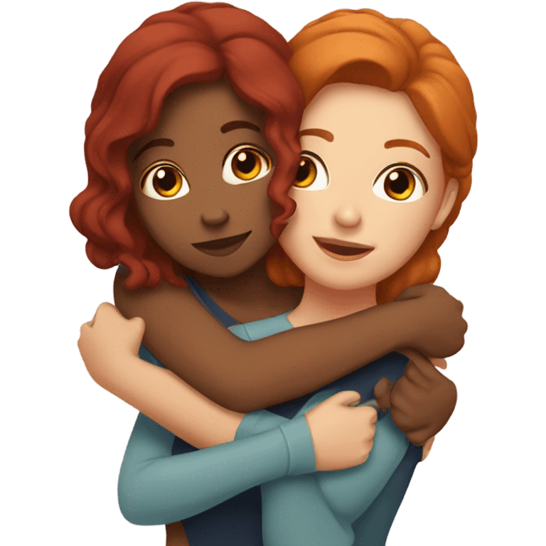 Female Red head hugging latina female emoji