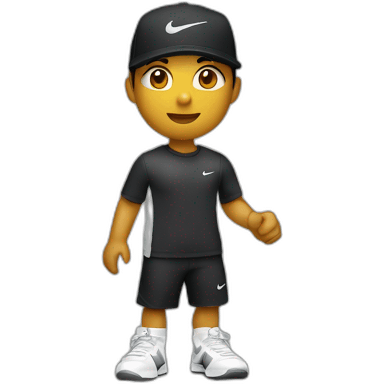 Huy with earphones, médium short hair black, AND Nike Cap  emoji