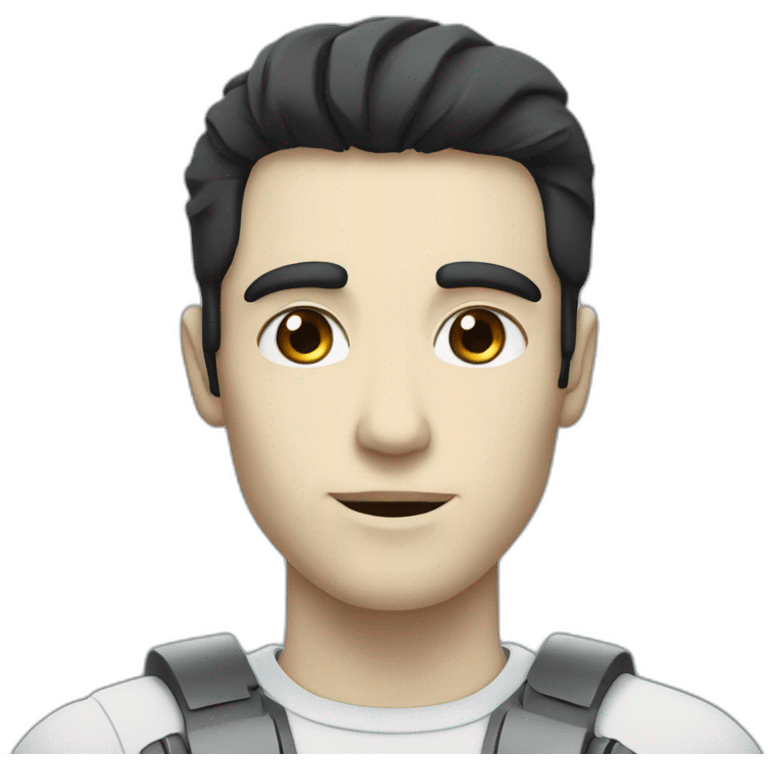 blue eyed white man with black hair half robot emoji