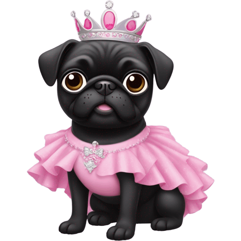 Black pug as a princess in pink dress emoji