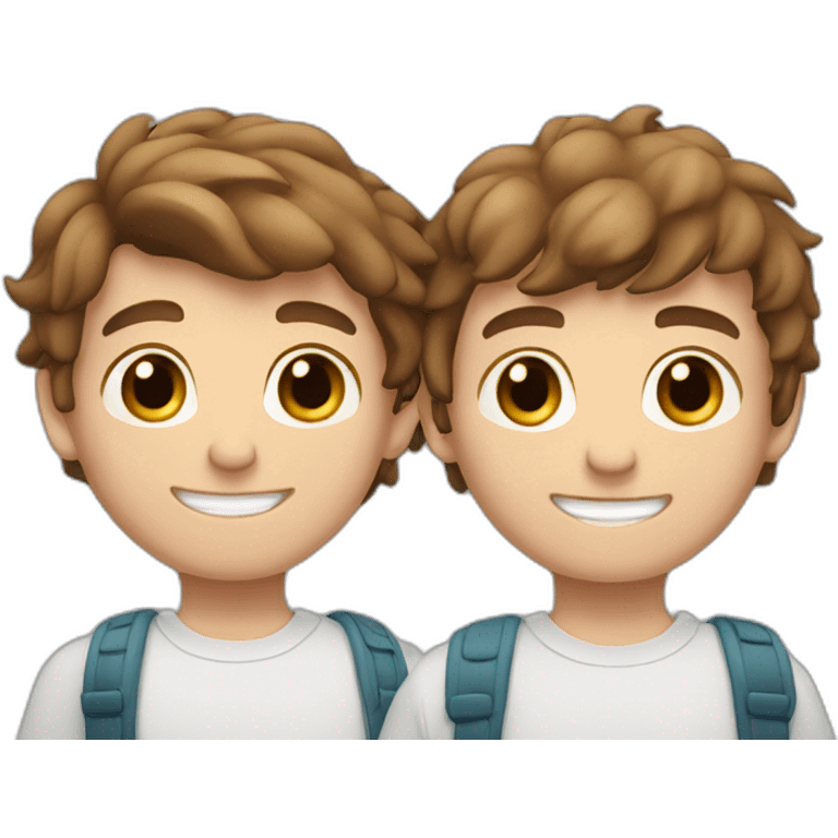 2 White teenagers brothers brown hair, holding shoulders , smiling emoji