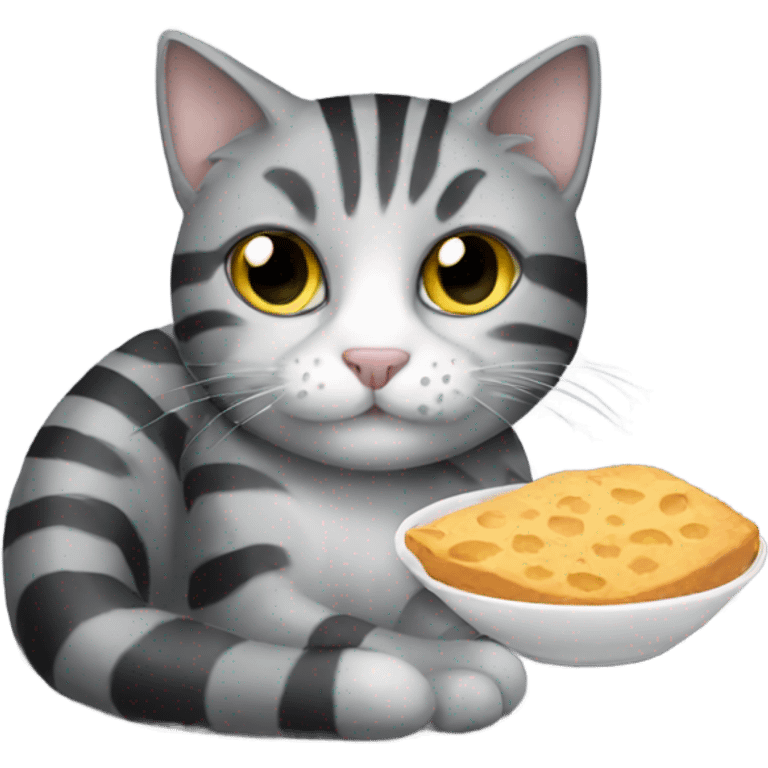 Grey cat black stripes eating food emoji