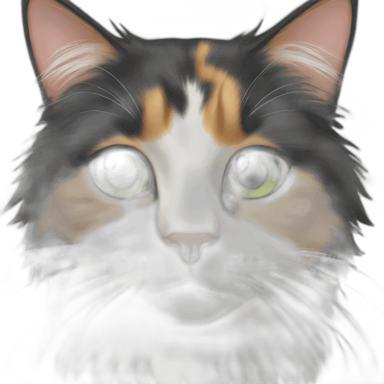 longhaired calico cat with green eyes staring emoji