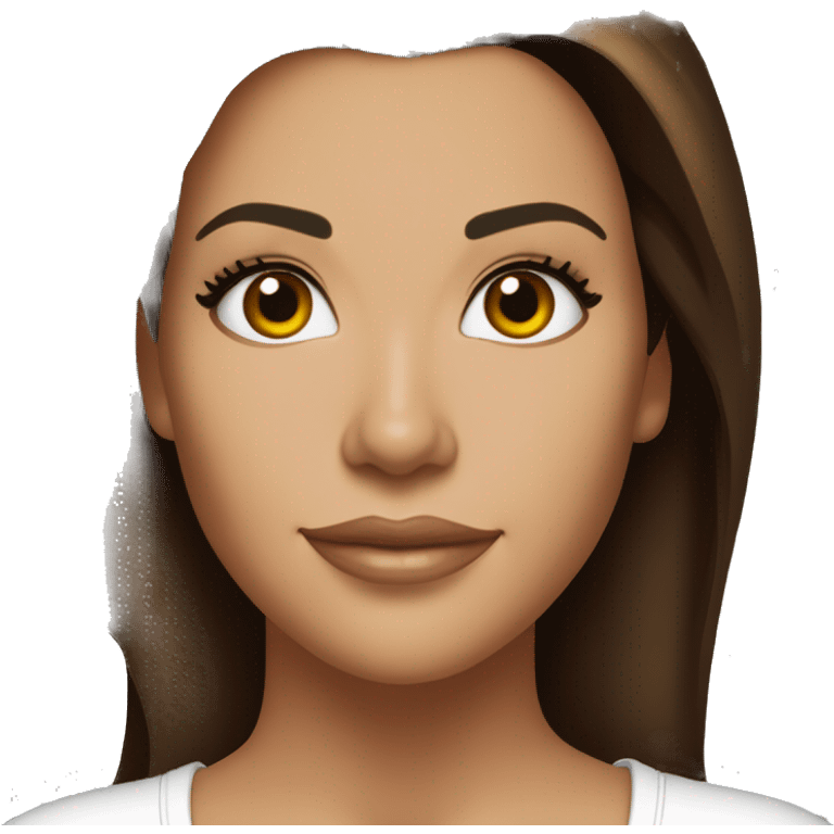 3/4 face, contrasted, shadow, light, Eva Longoria expression, standing from a distance, thin nose, brunette woman, hazel eyes, long eyelashes, dark shoulder shaded hair, white t-shirt, jeans, white sneakers emoji