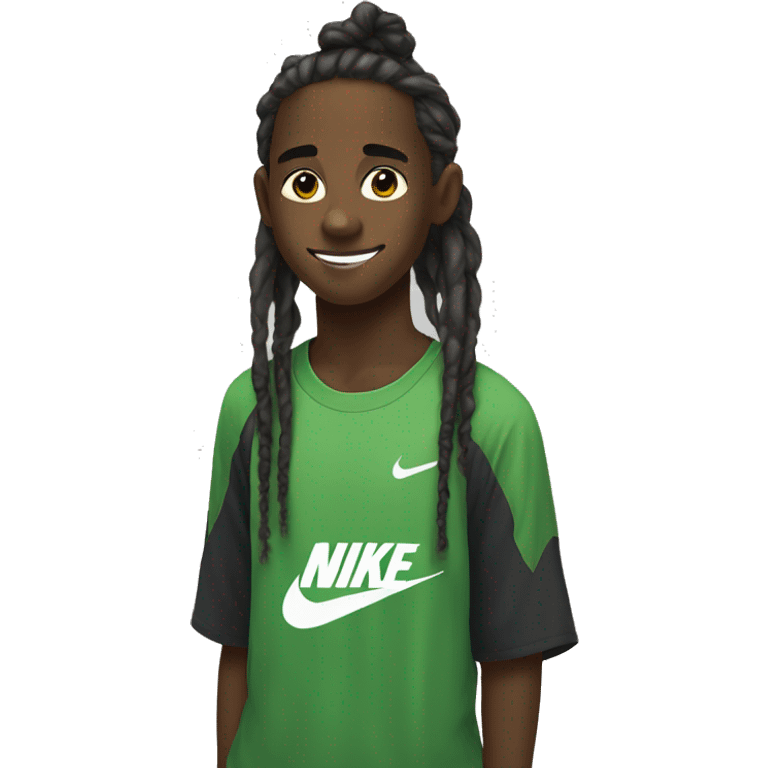 Black 14 year old black boy with dread locks with a nike shirt emoji