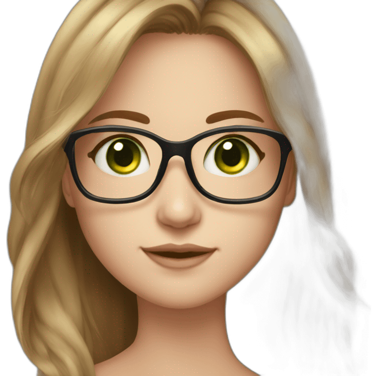 fair skin girl, lught brown hair, green eyes, beautiful, glasses emoji