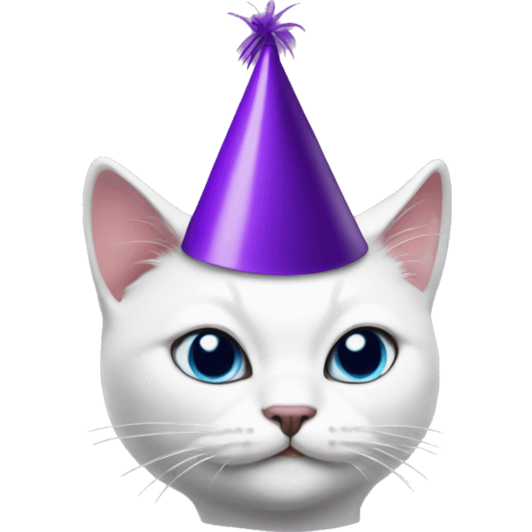 white Cat with a  purple party hat emoji