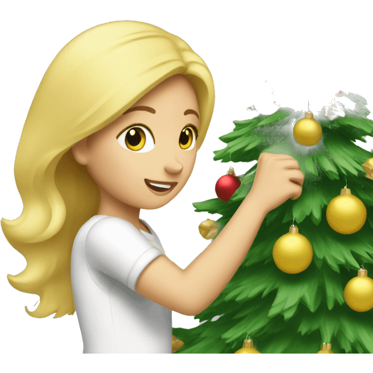 Blond Girl decorating Christmas tree emoji