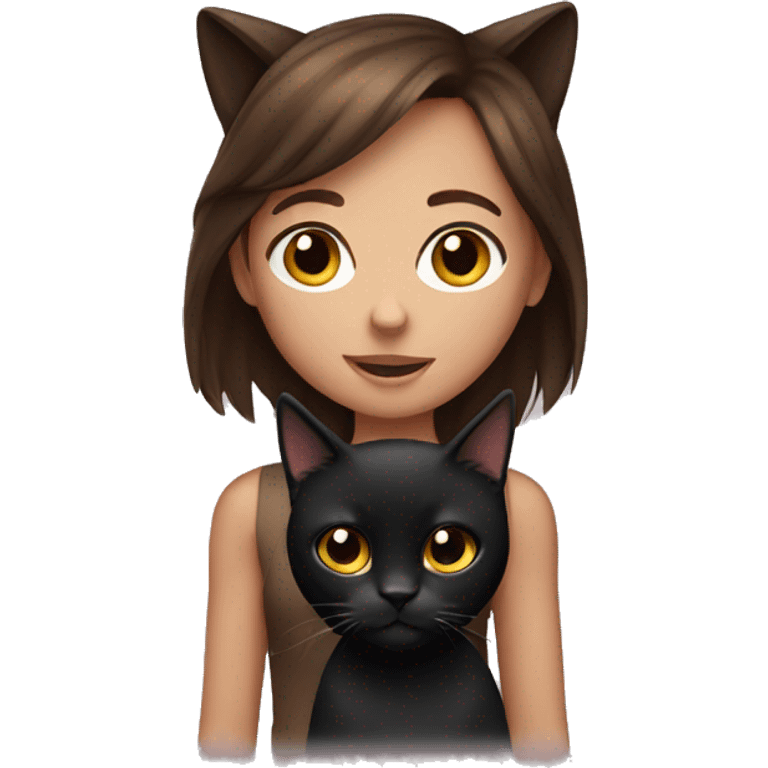 brown hair girl with a black cat emoji