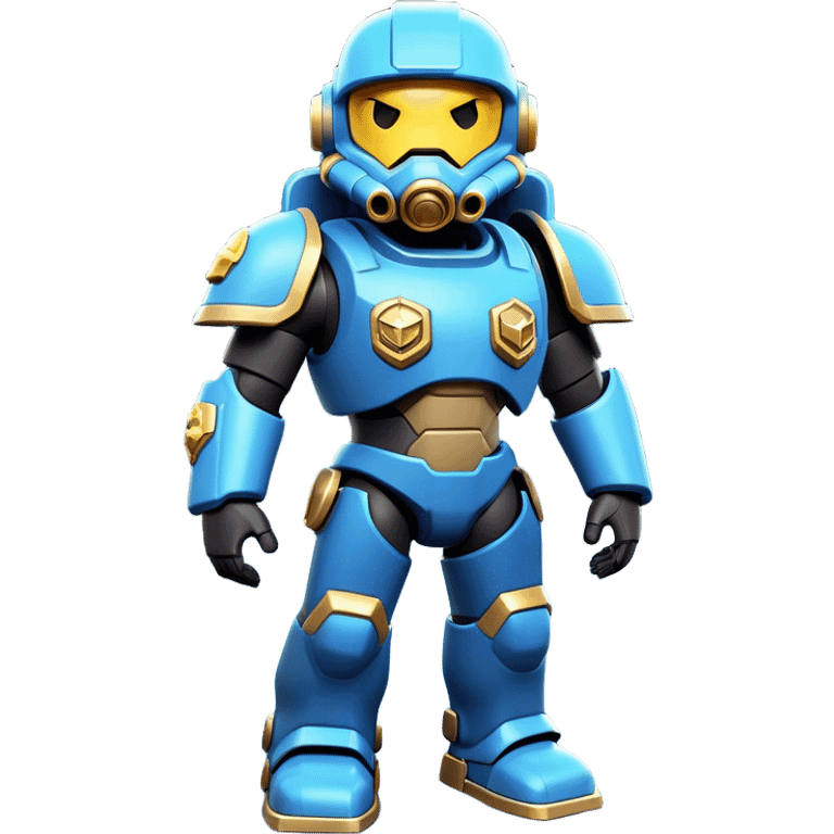 Clash of Clans aesthetic: Cinematic Playful Terran Marine Hero Emoji, rendered in a 3D vector-style similar to standard emojis with minimal shading and bold, simplified shapes. A compact, heroic isometric figure clad in futuristic power armor with signature energy accents, softly glowing with a cosmic battle charm. Simplified yet unmistakably iconic, highly detailed and consistent, glowing with a soft radiant shine and high gloss. Stylized with a touch of interstellar valor and a soft glowing outline, capturing the essence of an elite space warrior with a friendly, playful manner! emoji