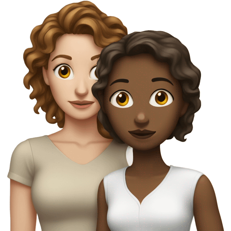 mixed woman with brown hair kissing white woman with brown hair emoji