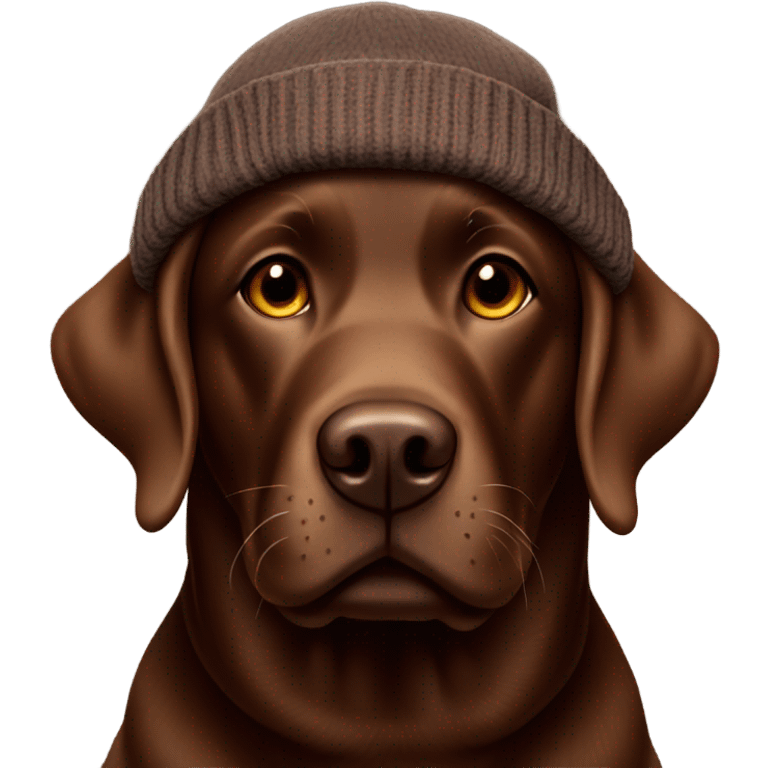 Chocolate Labrador wearing a beanie in the snow emoji