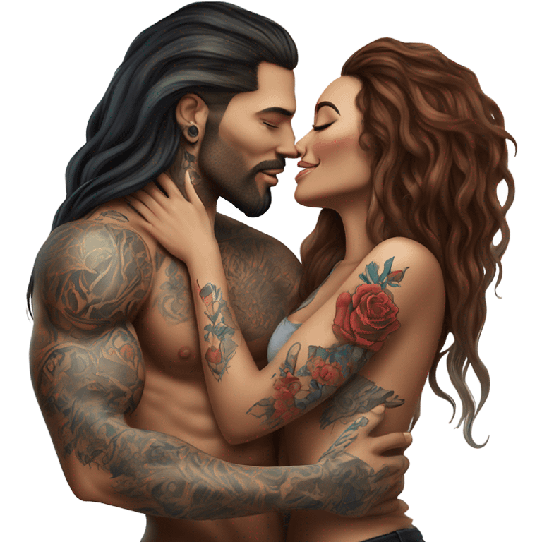 Photo Realistic beautiful woman kissing a very handsome tattooed man emoji