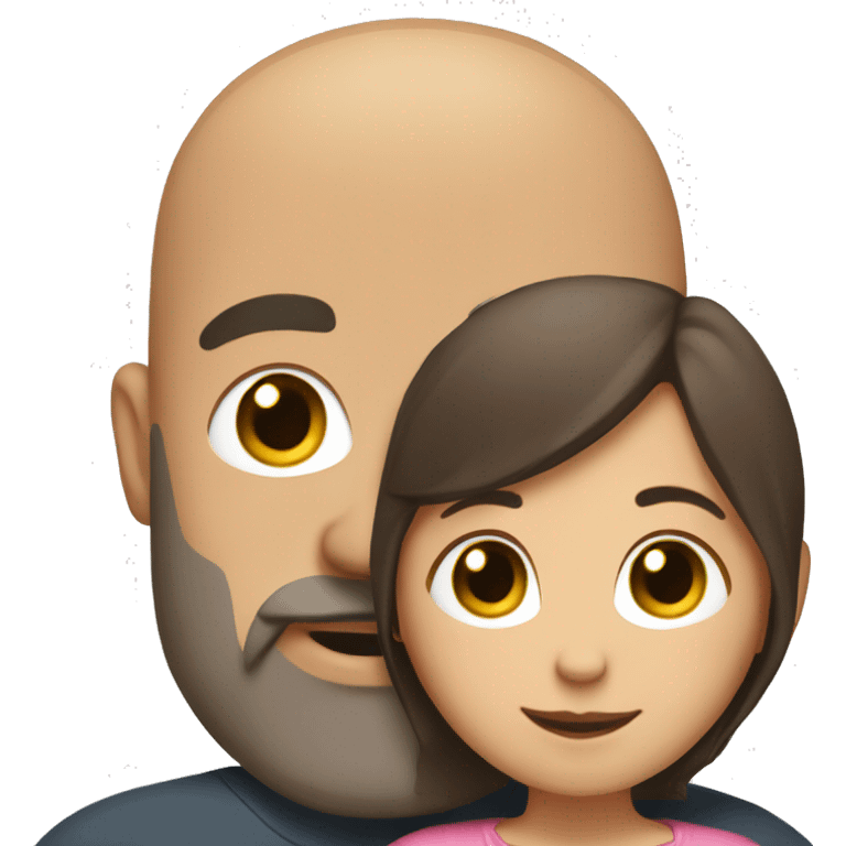 A bald bearded man hugs a girl with medium-length brown hair emoji