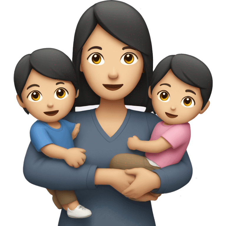 asian mum holding two kids, standing  emoji