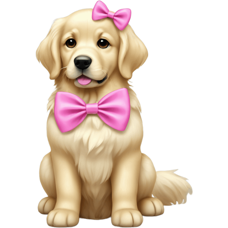 English cream golden retriever with pink bow emoji