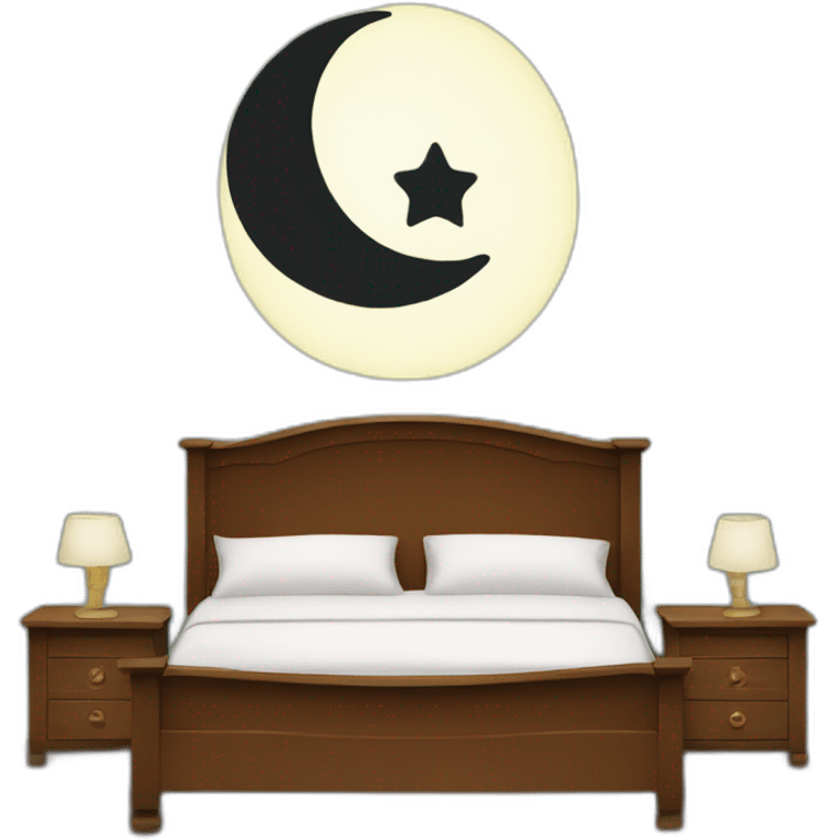 a bed, with a moon above it emoji