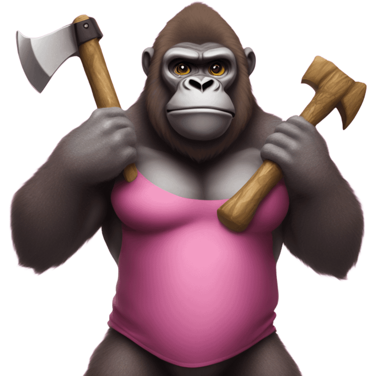 Pink buff gorilla holding a axe with glitter emoji