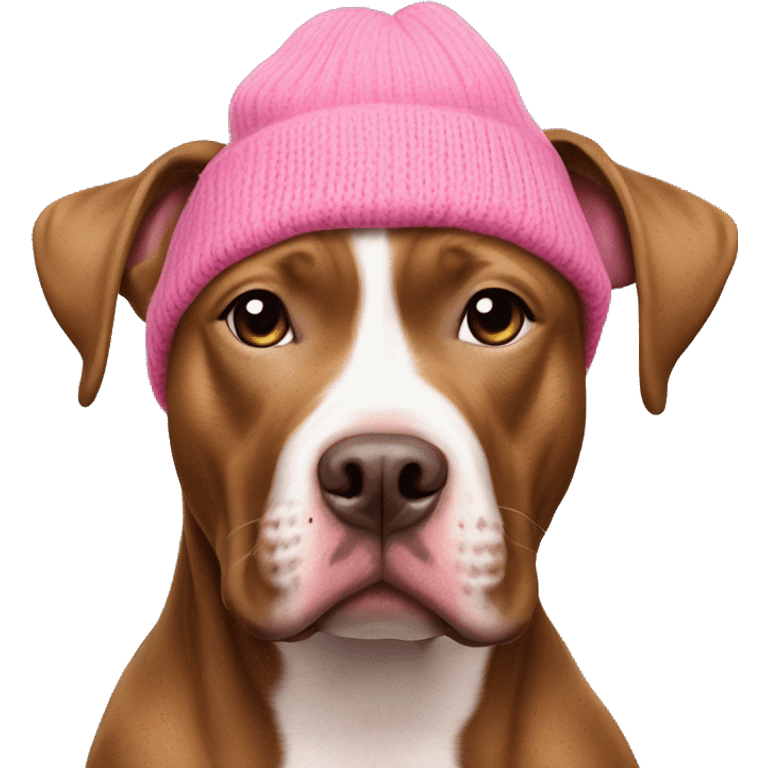 brown pit bull wearing pink beanie emoji