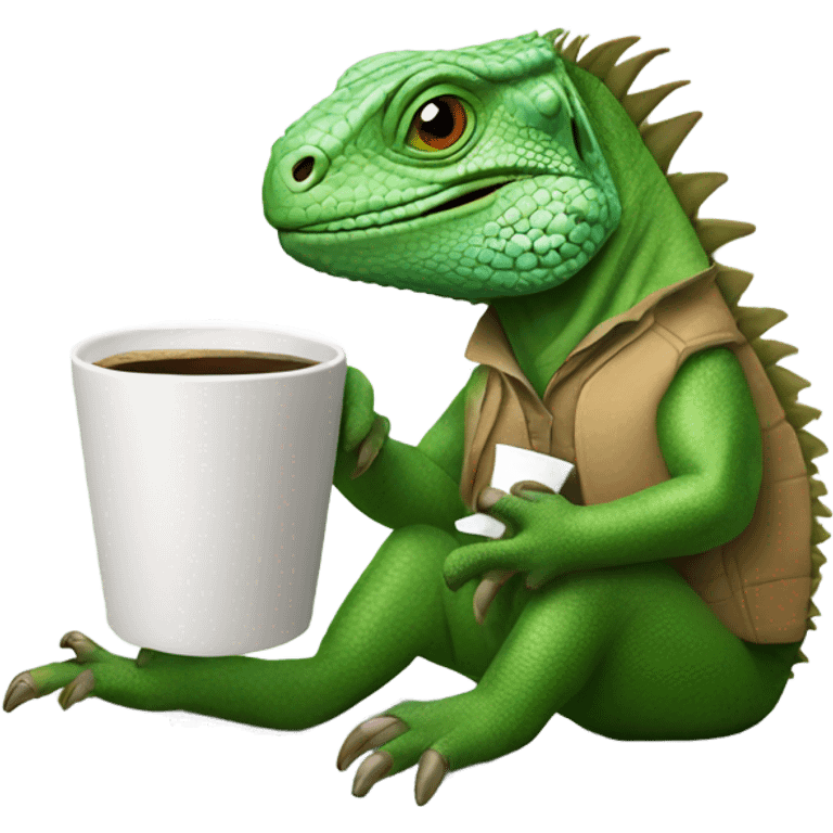 Iguana drinking coffe  emoji