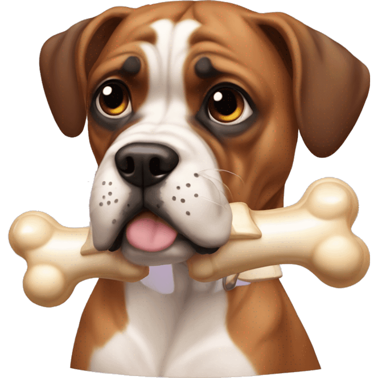 boxer dog with a bone name plaque that says MIKO emoji