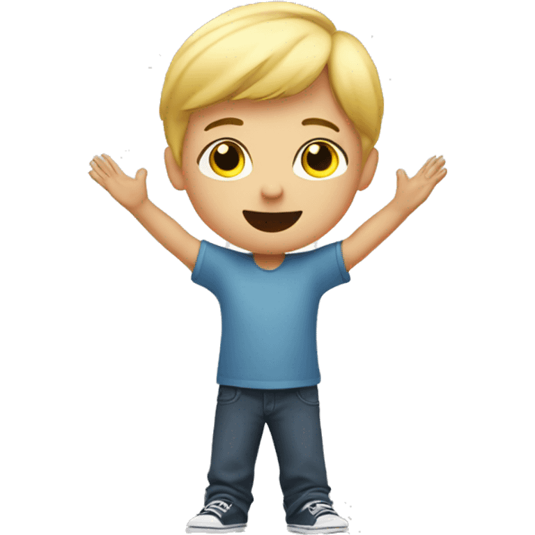 short blonde child with his arm extended straight out into the air emoji