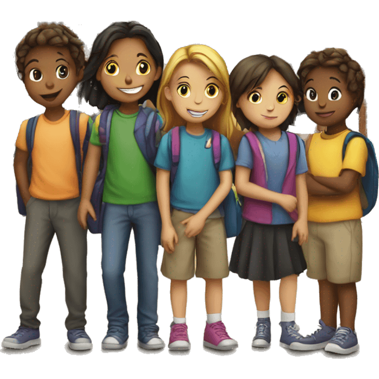 group of children in front of a school emoji