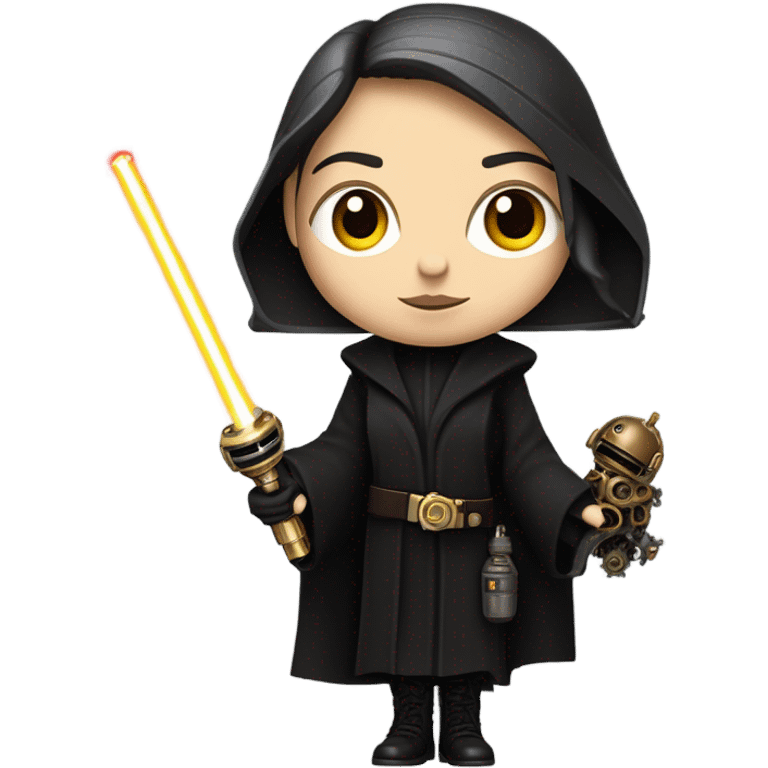 Jedi Wednesday Addams piloting a Jumpspeeder anti-gravity repulsorlift steampunk swoop emoji