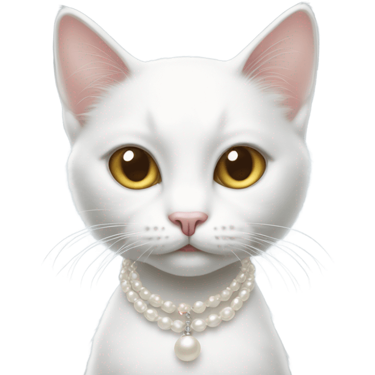 White cat with pearl necklace raising her paws  emoji