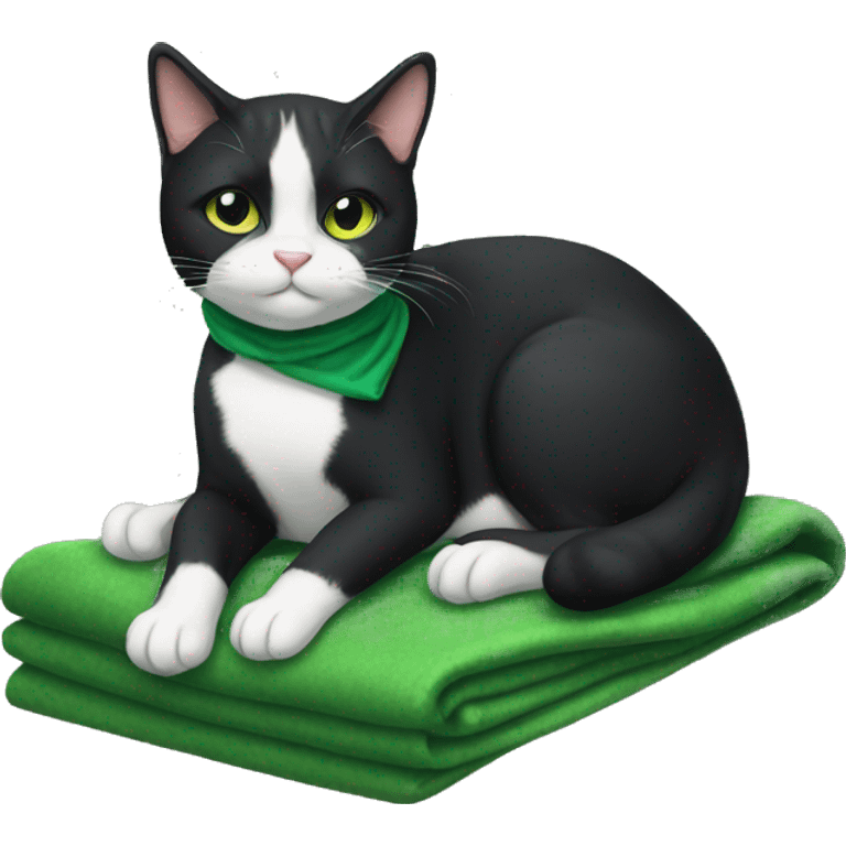 tuxedo cat with a green blanket emoji