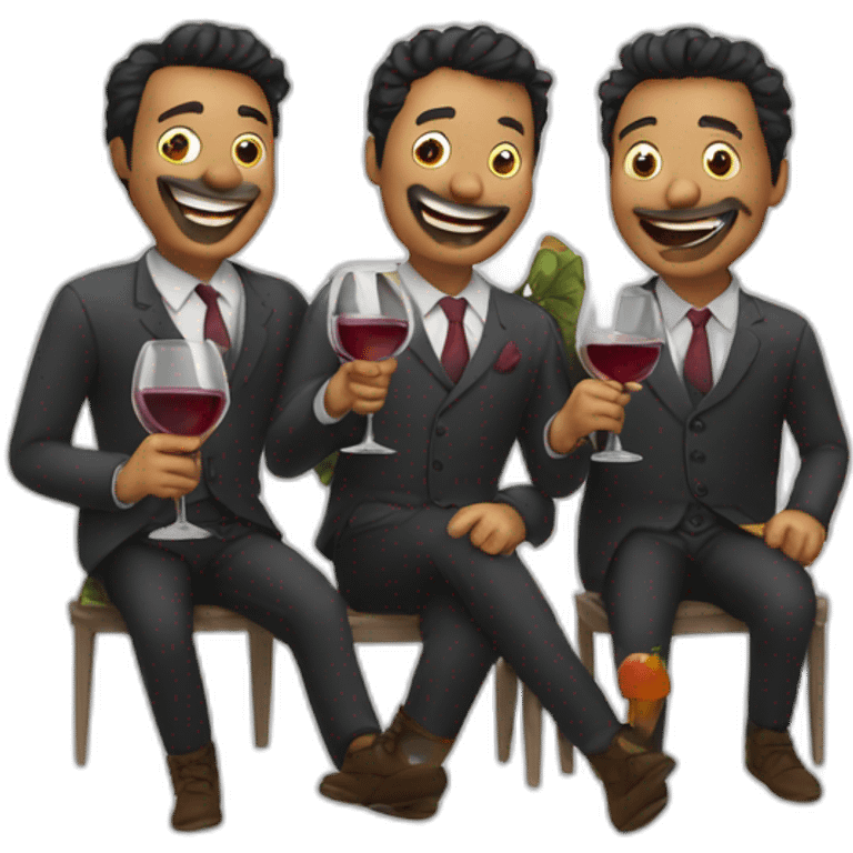 3 men drinking wine and joking emoji