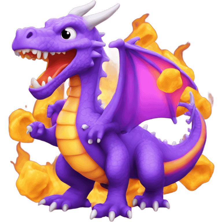 A big purple dragon breathing fire that looks like gummy bears emoji