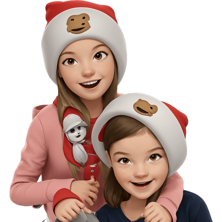 two girls smiling with hats emoji