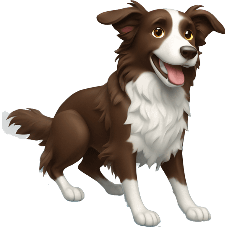 Dark brown border collie riding a surf board emoji