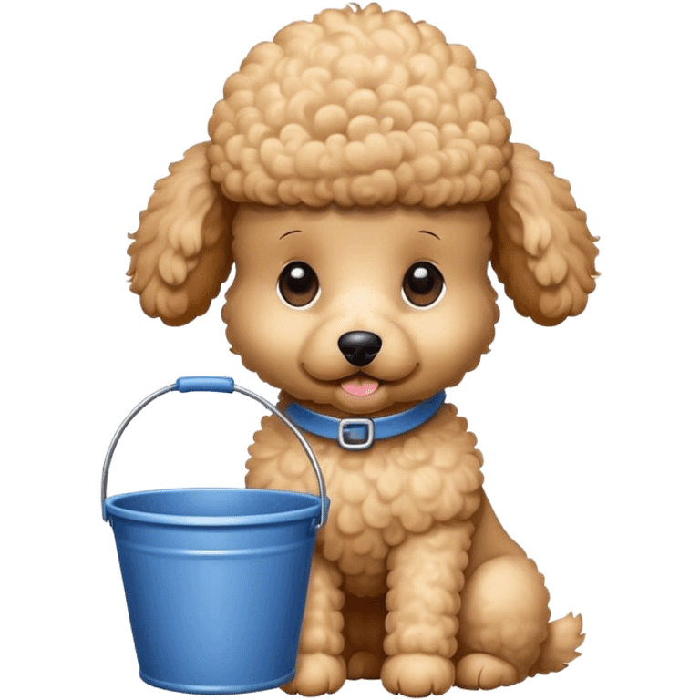 a cute poodle wears a bucket on head emoji