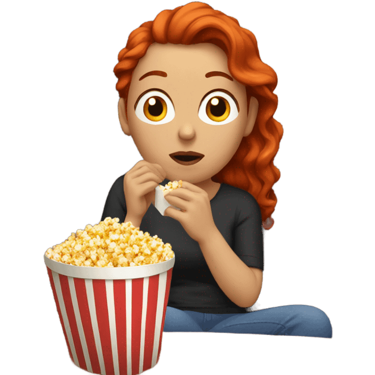 Eating popcorn and watching tv woman white red hair  emoji