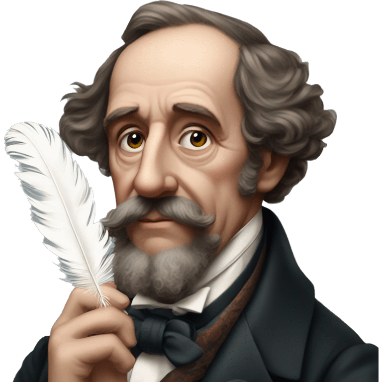 Charles Dickens holds a feather in his hand emoji