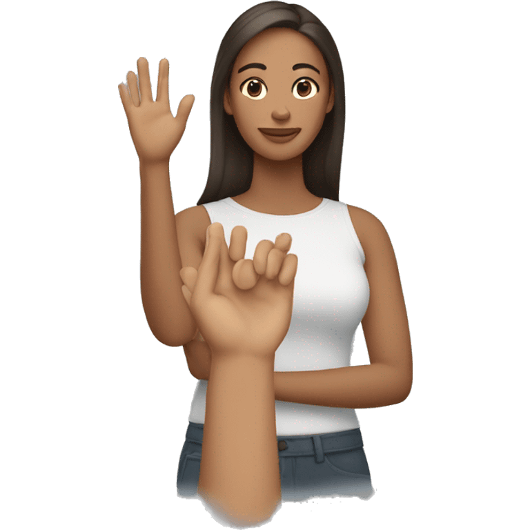 a woman holding her hand above her head emoji