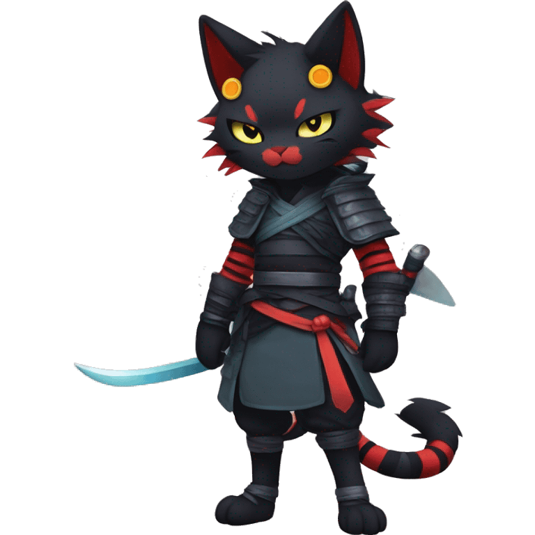 Edgy Cool Anthro Samurai cool pretty dark Litten-Pokémon-cat-fursona-animal techwear Bandages gloves socks emoji