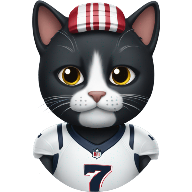 black cat wearing New England Patriots Jersey emoji