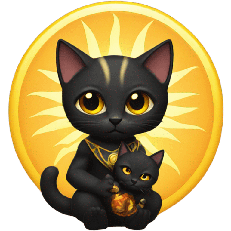 A sun warlock who is holding a black kitten emoji