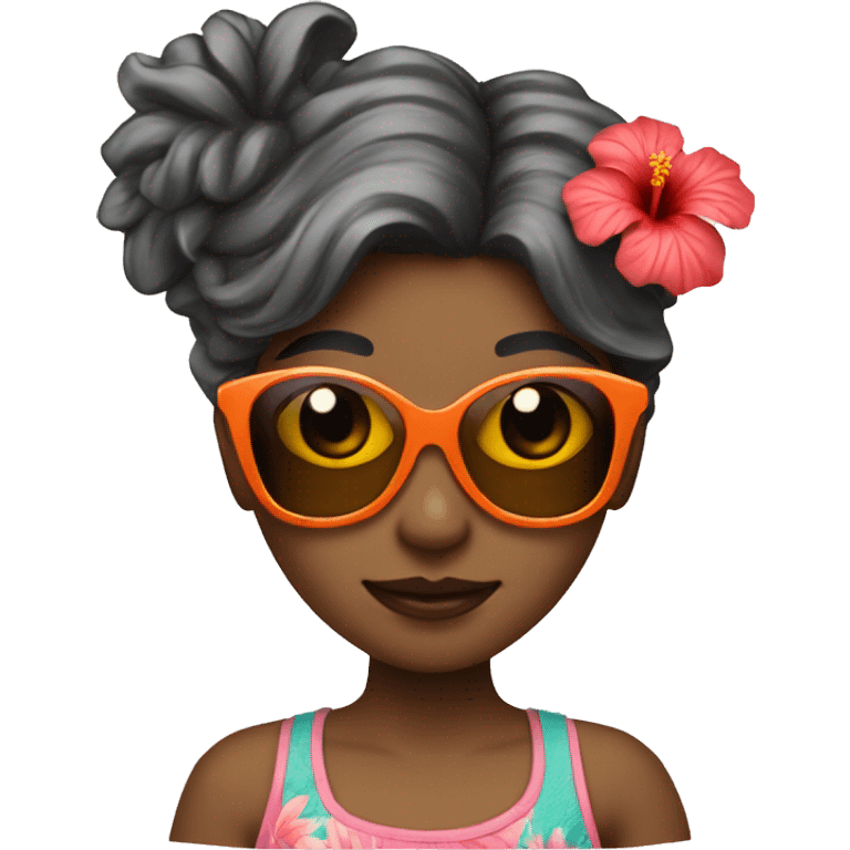 Girl with wavey hair with hibiscus flower and sunglasses emoji