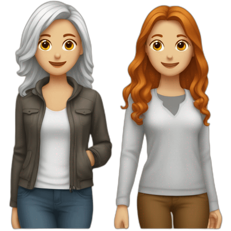 Couple de deux femmes, une personne blanche et rousse et une personne métisses aux cheveux brun  emoji