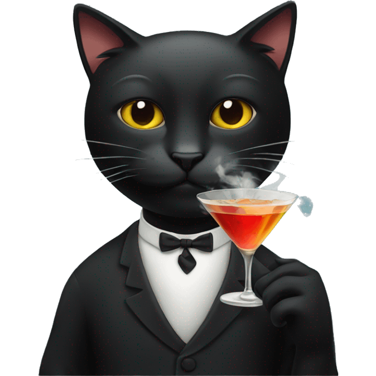 Black cat smoking and drinking a martini emoji