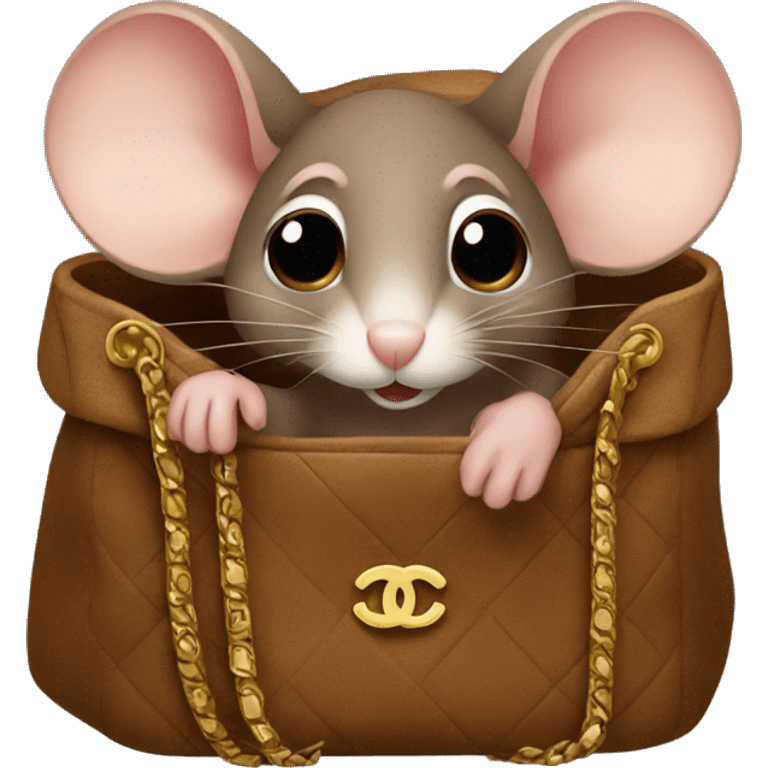 Cute brown mouse sitting in a Chanel bag emoji