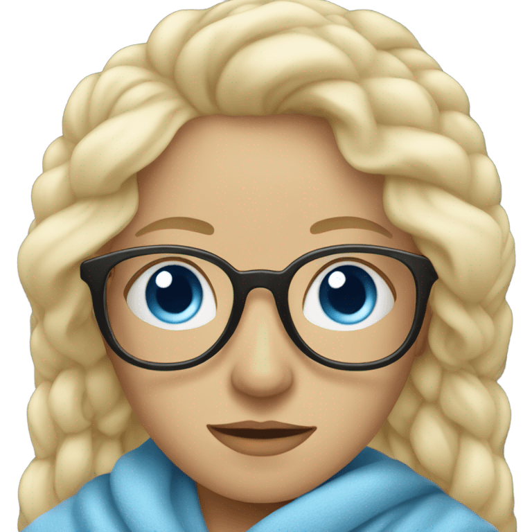 Blonde under the blanket in glasses with blue eyes emoji