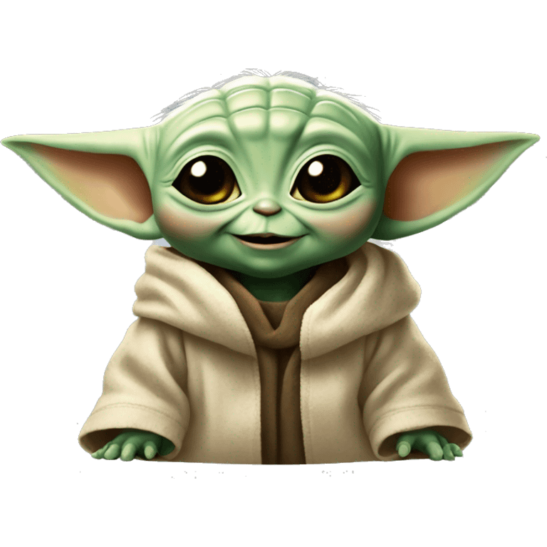 Baby Yoda smiles with giant smile emoji