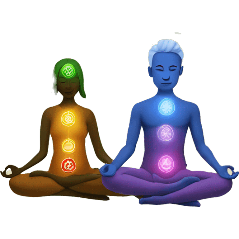 Man and woman with 7 chakra symbols meditating emoji