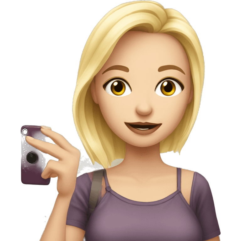 blonde girl taking selfie indoors emoji