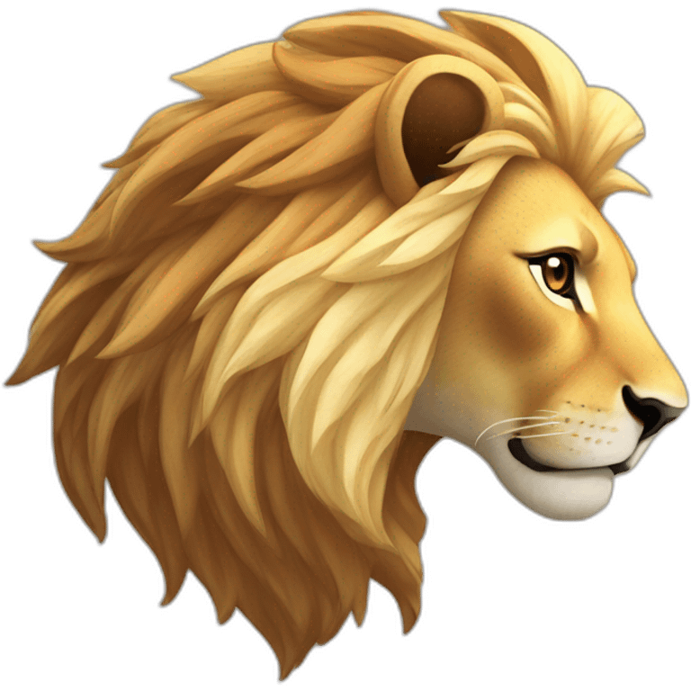 Create a majestic lion with a shimmering mane, set against a sunlit savannah. emoji